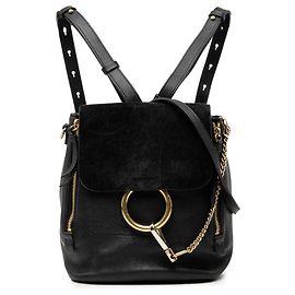 Chloé Black Medium Calfskin and Suede Faye Backpack Black