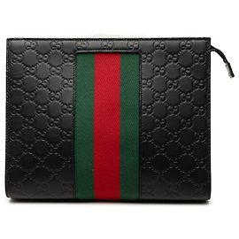 Clutch Gucci Black Guccissima Web Preto