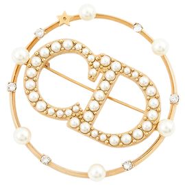 Broche Clair D Lune Dior Gold banhada a ouro com cristais e pérolas artificiais Dourado