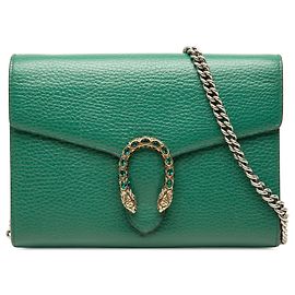 Carteira Dionysus com corrente Gucci em couro de bezerro verde Verde
