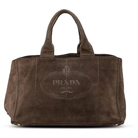 Prada Brown Large Suede Canapa Logo Tote Brown Dark brown