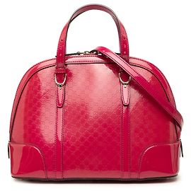 Borsa Gucci Nice Dome Small in pelle verniciata Microguccissima rosa Rosa