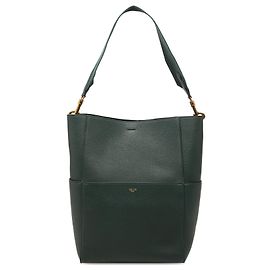 Céline Sac Seau Sangle Celine Vert Medium en veau grainé souple Vert Vert foncé