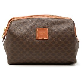 Céline Celine Brown Macadam Coated Canvas Cosmetic Pouch Brown