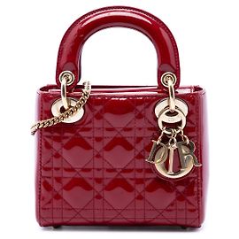 Dior Red Mini Patent Cannage Lady Dior Rouge Bordeaux