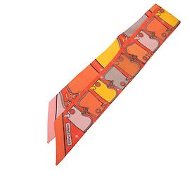 Lenço Twilly de seda Hermès Orange Camails Laranja
