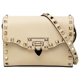 Valentino Bolso Bandolera Mini Rockstud de Piel Blanca Blanco Crudo