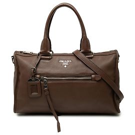 Borsa Prada in Vitello Phenix marrone con chiusura a zip Marrone