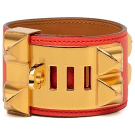Bracciale Collier de Chien Hermès in Epsom rosso e placcato oro Rosso