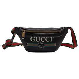 Gucci Black Small Grained Calfskin Web Logo Belt Bag Black