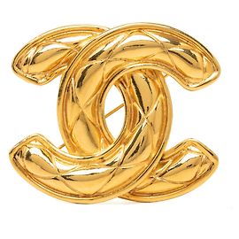 Broche acolchoada Chanel Gold CC banhada a ouro Dourado