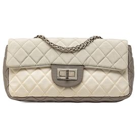 Chanel White Small Tricolor Quilted Jersey Reissue 2.55 East West Flap Blanco