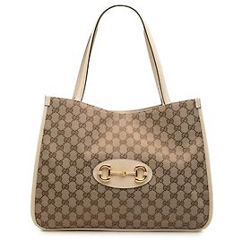 Gucci Beige Medium Canvas Horsebit 1955 Tote Beige