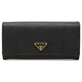 Portafoglio lungo bifold Prada in pelle Saffiano nera Nero
