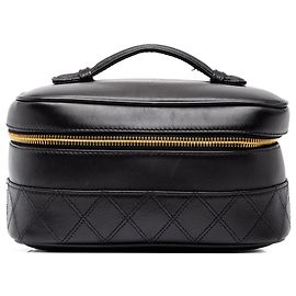Chanel Vanity Bag aus schwarzem gestepptem Lammleder mit CC Schwarz