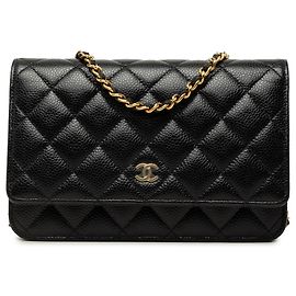 Chanel Black CC Quilted Caviar Wallet on Chain Noir