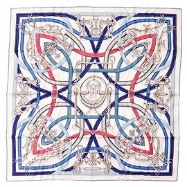Hermès Carré 90 Legendary Harness Pañuelo de seda Rosa Blanco Azul