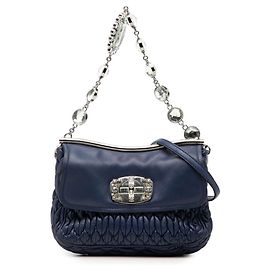 Borsa Miu Miu Matelassé Bijou Chain Blu