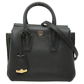 Bolso de mano y de hombro MCM de cuero negro Negro
