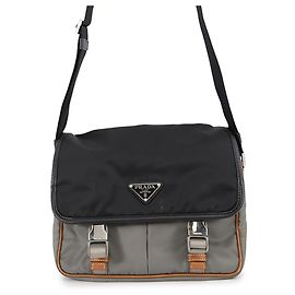 Bolsa de ombro Prada em couro Saffiano e nylon Marrom Preto