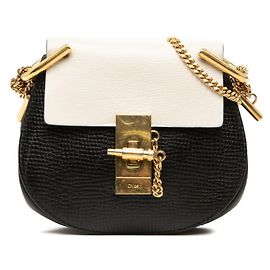 Borsa a tracolla con catena Chloé Drew Mini Crossbody Nero Bianco