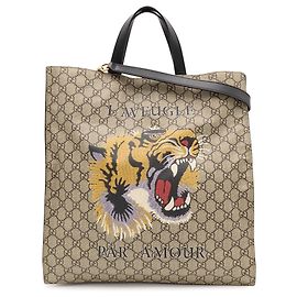 Borsa Tote Gucci GG Supreme Tiger Nero Beige Cachi