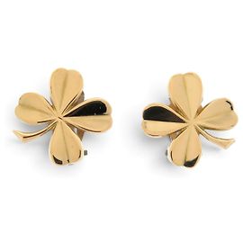 VINTAGE BOUCLES D'OREILLES CHANEL TREFLE 1994 EN METAL DORE BOITE EARRINGS Doré