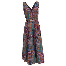 Autre Marque Vestido midi Saloni Zoey estampado com recortes em algodão multicolorido Multicor