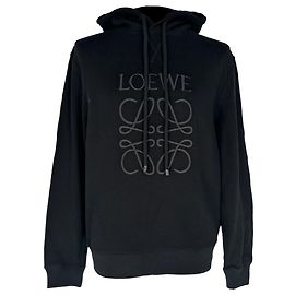Loewe Anagram Embroidered Hoodie in Black Cotton Black