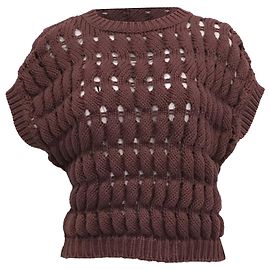 Brunello Cucinelli Open-Work Knitted Top in Brown Cotton Brown Red
