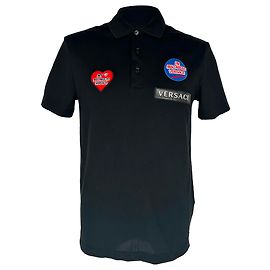 Versace Patched Polo Shirt in Black Cotton  Black