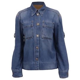 Victoria Beckham Button-Down Denim Jacket in Blue Cotton Blue