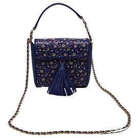 Borsa a tracolla Tory Burch Fleming Printed Box in pelle blu Blu
