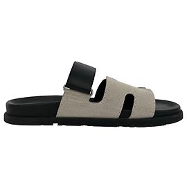 Sandali Hermès Chypre in tela e pelle bianco e nero Bianco