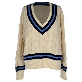 Polo Ralph Lauren Cricket-Pullover mit Zopfstrick aus cremefarbener Baumwolle Weiß Roh