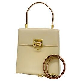 Sac à main en cuir Gancini Salvatore Ferragamo Beige