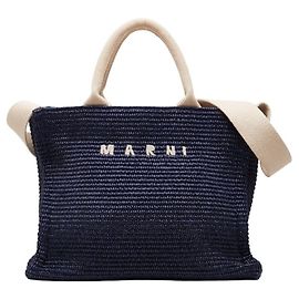 Marni kleine Handtasche in Raffia-Optik Roh Marineblau