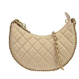 Chanel Chain Around Hook Hobo Quilted Lambskin Small Bege