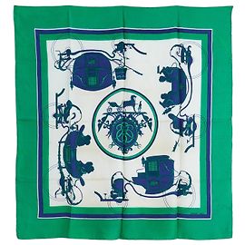 Hermès Carré 90 Ex Libris Verde Blanco Azul Verde