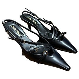 Miu Miu Black Leather Slingback Kitten Heels Black
