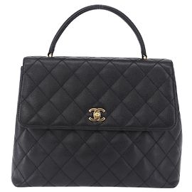 Chanel Coco Top Handle Quilted Caviar with Lizard Medium Noir