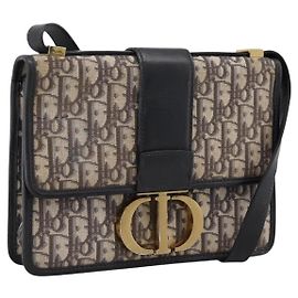 Borsa Christian Dior Trotter Canvas Oblique 30 Montaigne Navy Gold Auth LN131A D'oro Blu navy