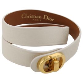 Pulseira Christian Dior Couro Ouro Branco Auth 204946M Branco Dourado