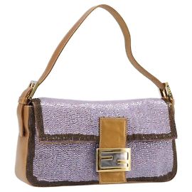Borsa a tracolla FENDI Mamma Baguette in pelle con perline Viola Oro Auth 194784SM D'oro Porpora