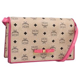Bolsa de Ombro MCM Vicetos PVC Couro Rosa Tom Dourado Auth 204597A Rosa Outro
