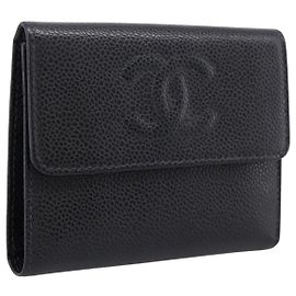 Cartera CHANEL Matelasse Caviar Skin Black Gold CC Auth 204790V Negro Dorado