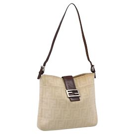 Borsa Tote FENDI Zucca Canvas Mamma Baguette Beige Silver Auth BA15795A Argento Beige