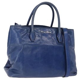 Bolso de mano Miu Miu Vitellolux 2way Blue Silver Auth 204308A Plata Azul