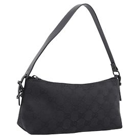 Bolsa GUCCI GG Canvas Preta Prata 103399 Auth BA15792V Preto Prata