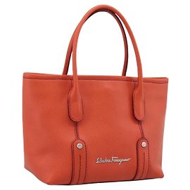 Bolso Salvatore Ferragamo de cuero naranja y plata Auth BA15525A Plata Naranja
